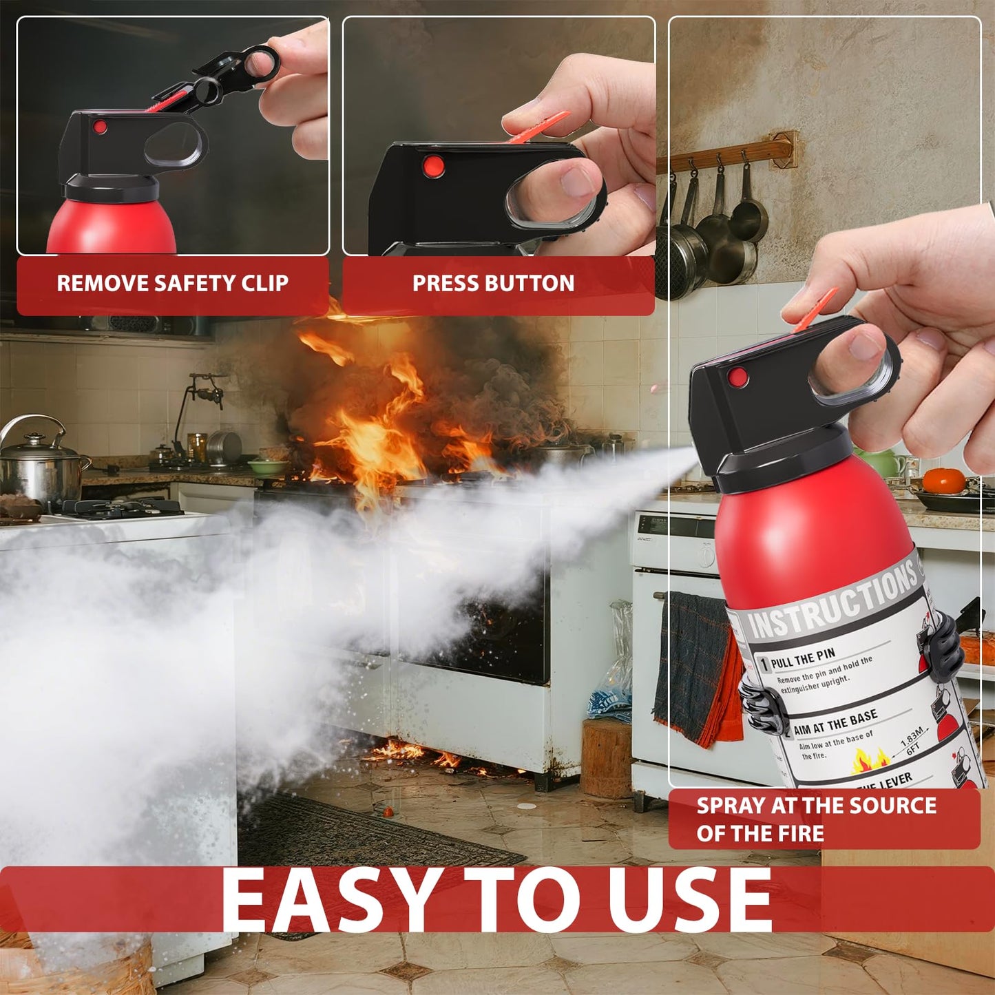 Small Fire Extinguisher for Home & Car – (2-Pack, 1.32lb Each) Portable Dry Chemical Fire Extinguishing Spray | For Kitchen Grease, Electrical, Vehicle & Garage Fires, Easy to Use