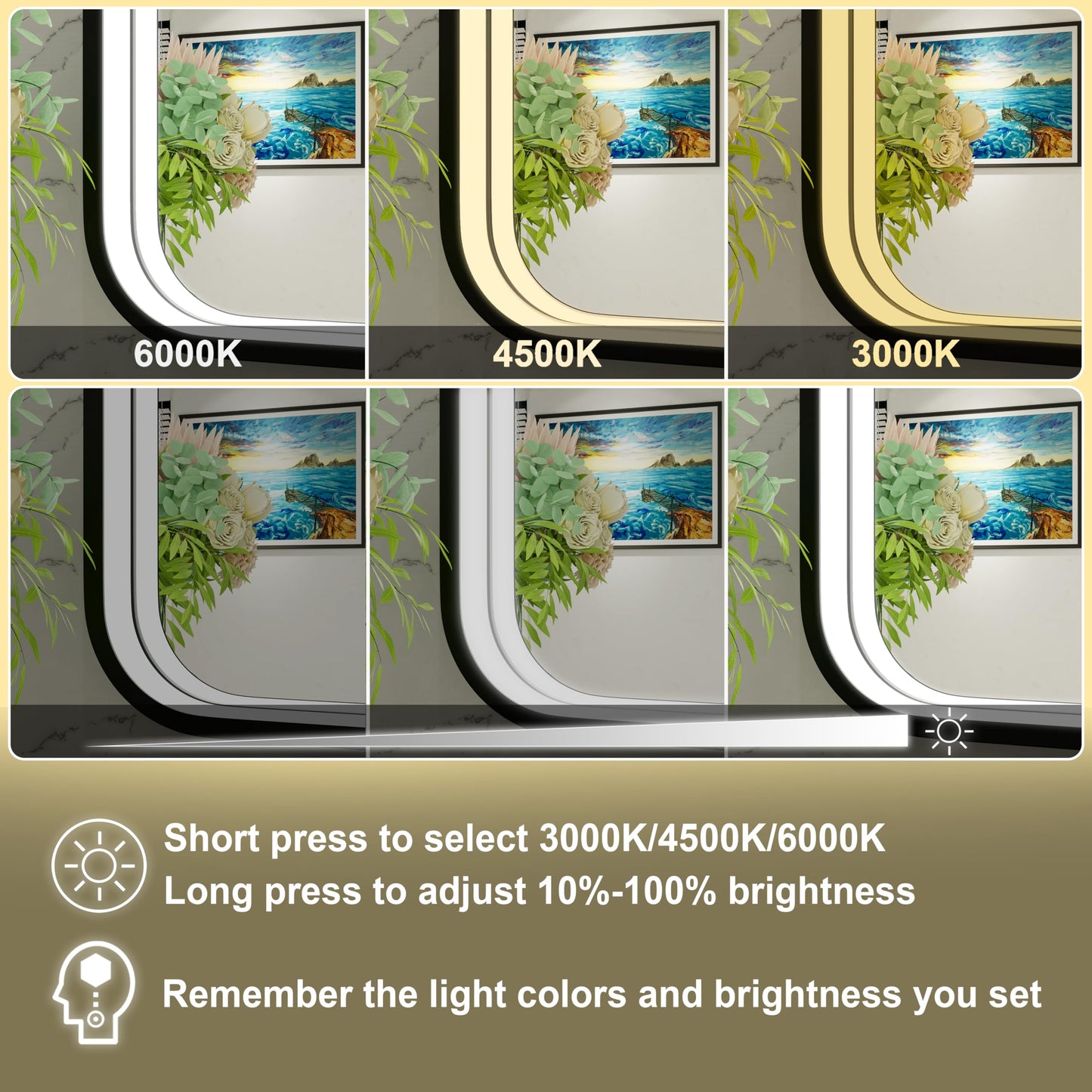 JSneijder 24x36 Inch LED Bathroom Mirror with Lights, 3000K/4500K/6000K, Wall Mounted Black Lighted Vanity Mirror for Bathroom, Stepless Dimmable, Memory Function, Anti-Fog, Horizontal/Vertical