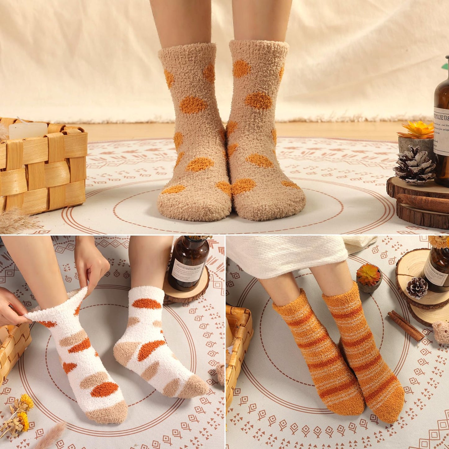 Toes Home Fuzzy Socks for Women Soft Fluffy Winter Cozy Slipper Socks Plush Sleep Fall Socks for Ladies 6 Pairs
