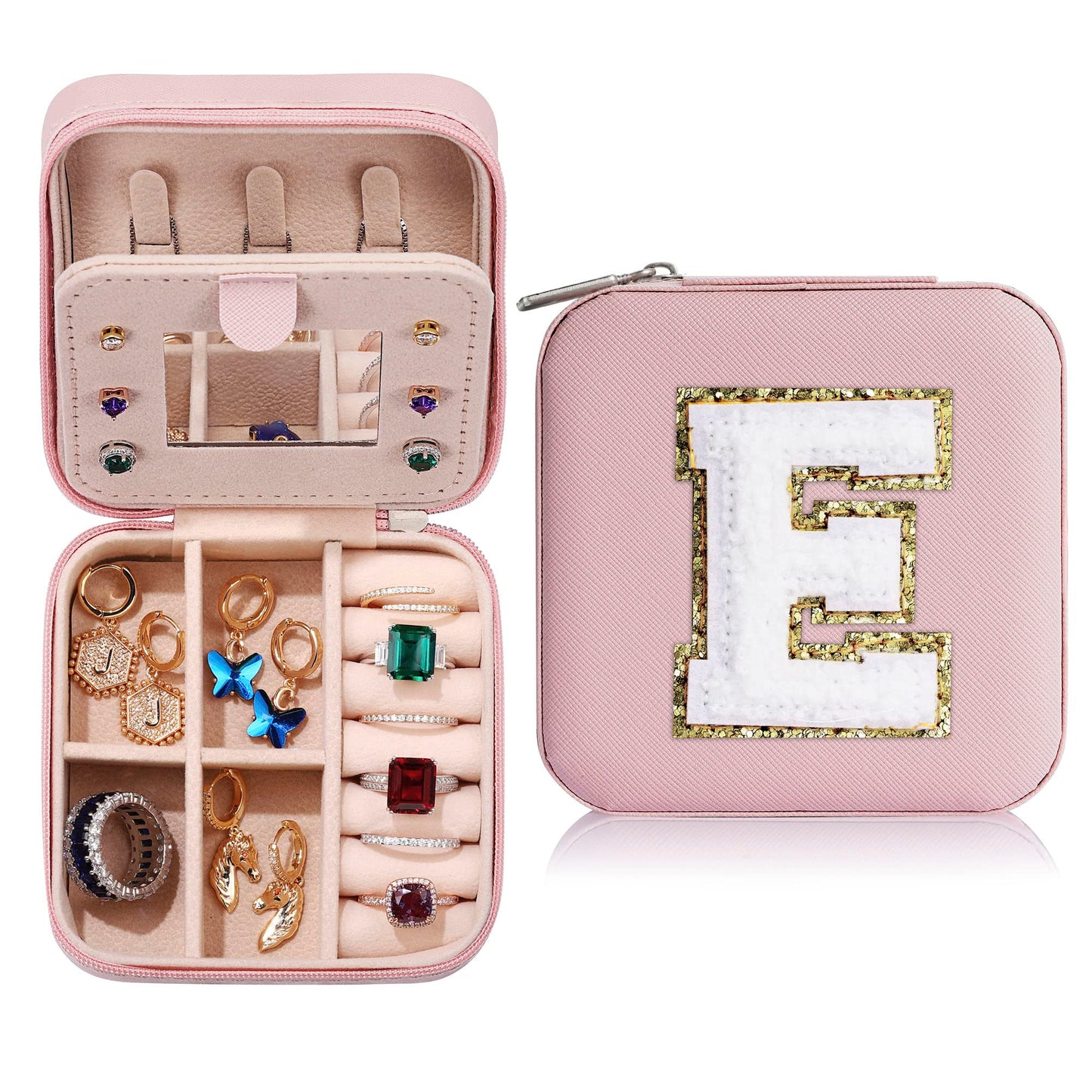 Parima Gifts for Teen Girls - 2025 Travel Jewelry Case Gifts Ideas, 6,7,8,9,10,11,12,13,14 Year Old Girl Birthday Gift Travel Jewelry Organizer Christmas Gifts for Daughter - Letter E, Pink