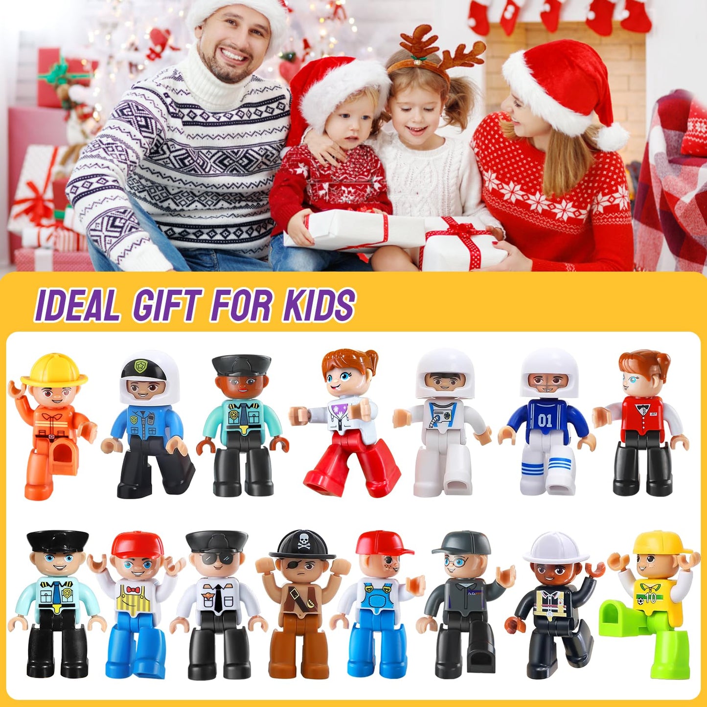 Large Magnetic People Figures for Kids-15pcs,3”Community Helpers Toys People for Magnetic Tiles Building Blocks Gifts for Christmas Toddlers Boys Girls Ages 3 4 5 6+,Creative Magnet Toy Expansion Pack