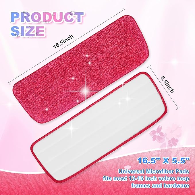 Replacement Microfiber Mop Pads Reusable Compatible with Reveal Spray Mop with Washable Pads, 16.5" Reusable Wet & Dry Mop Replacement Pads Fit for Any Microfiber Reveal Flat Mops(2 Pack)