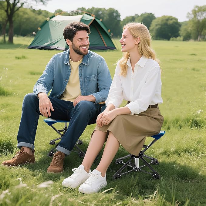 GYMAX 2 Pack 360° Swivel Camping Stool, Portable Folding Stool Seat with Carry Bag, Collapsible & Lightweight for Outdoor Fishing Backpacking Hunting Hiking Travel