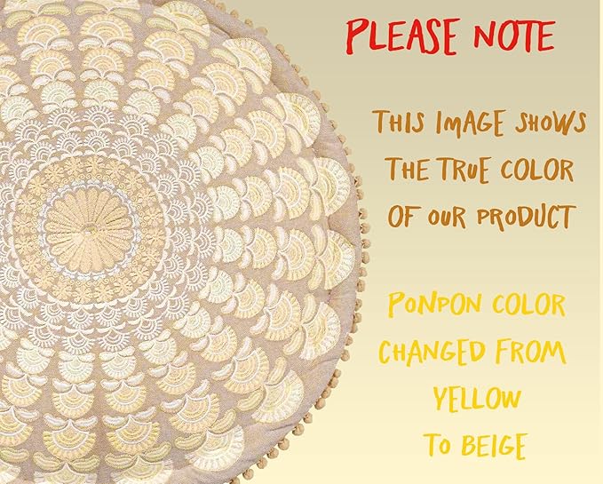 Mandala Life ART Bohemian Pouf Ottoman Cover 24x8- Luxury, Artisan Room Décor Pouffe for Meditation, Yoga, and Boho Chic Seating Area Stool Floor Pillow Case – Accent Your Living Room, Bedroom