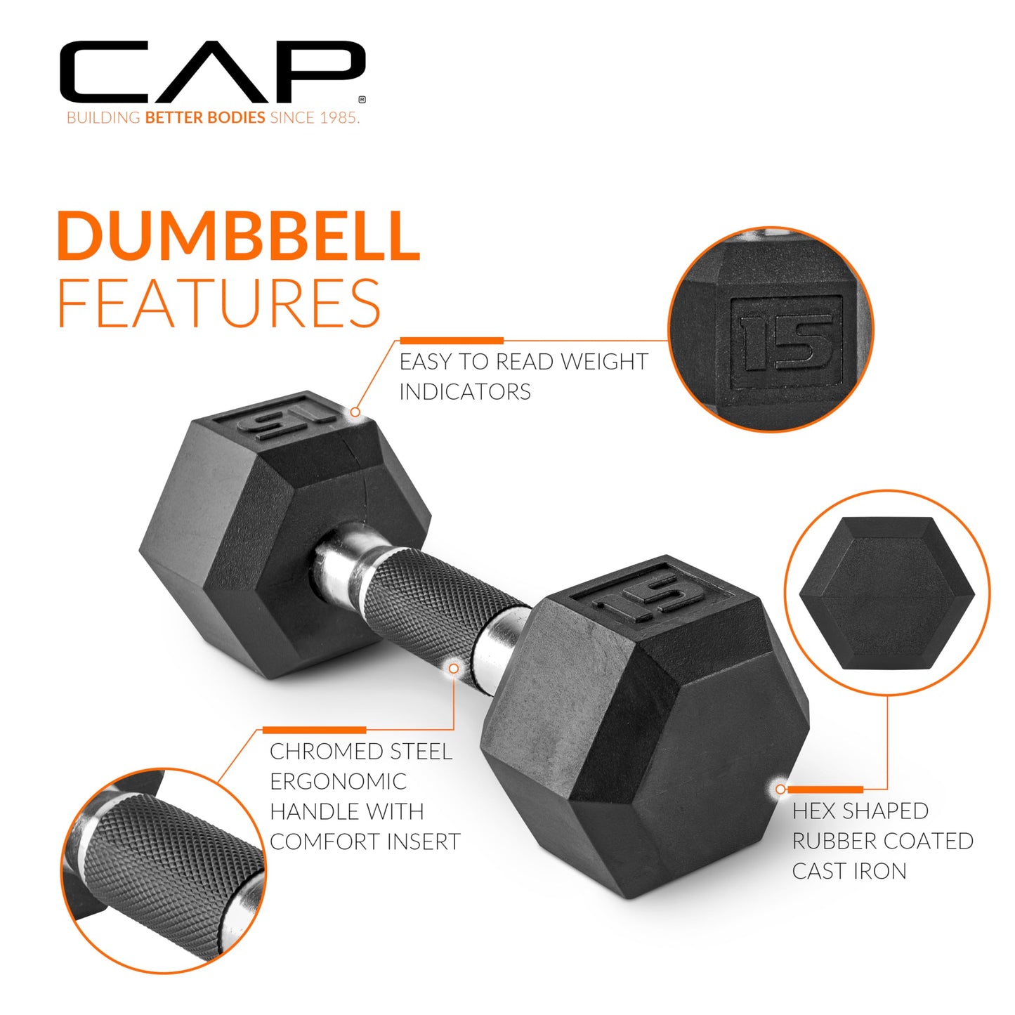 CAP Barbell Coated Dumbbell Weights with Padded Grip, Single, 12 LBS