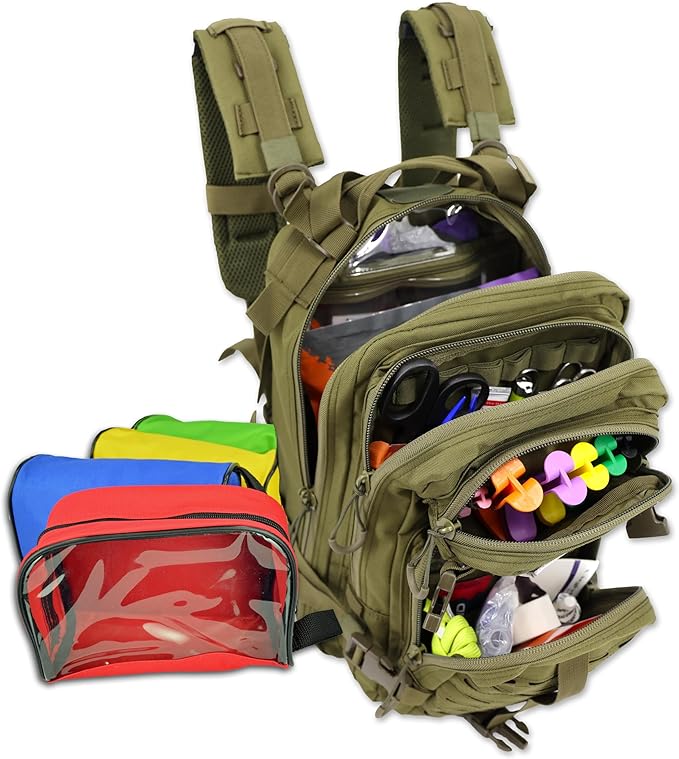 Lightning X Stocked EMS/EMT Trauma & Bleeding First Aid Responder Medical Backpack + Kit + Pouches - OD Green