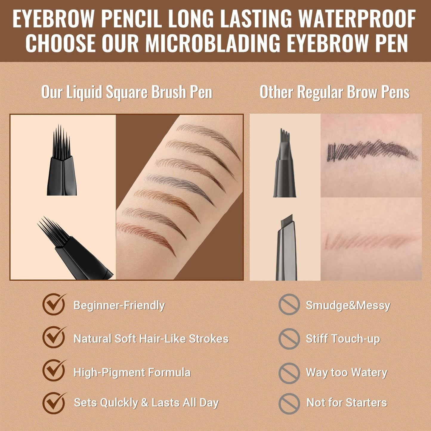 iMethod Eyebrow Pen - Eyebrow Pencil,2-in-1 Eyeliner Dual-Ended Microblading Eyebrow Pencil Long Lasting Waterproof Hair-Like Br