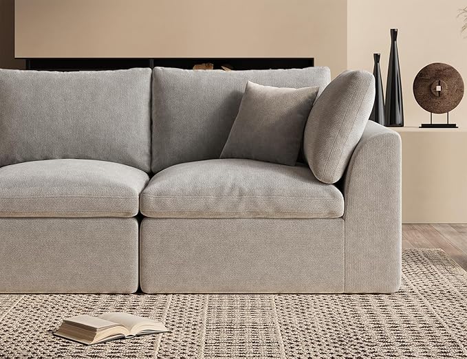 ohllob Oversized Cloud Sectional Couches for Living Room, Boneless U Shaped Couch with Ottoman, 4 Seater Modular Sectional Sofa, Light Grey