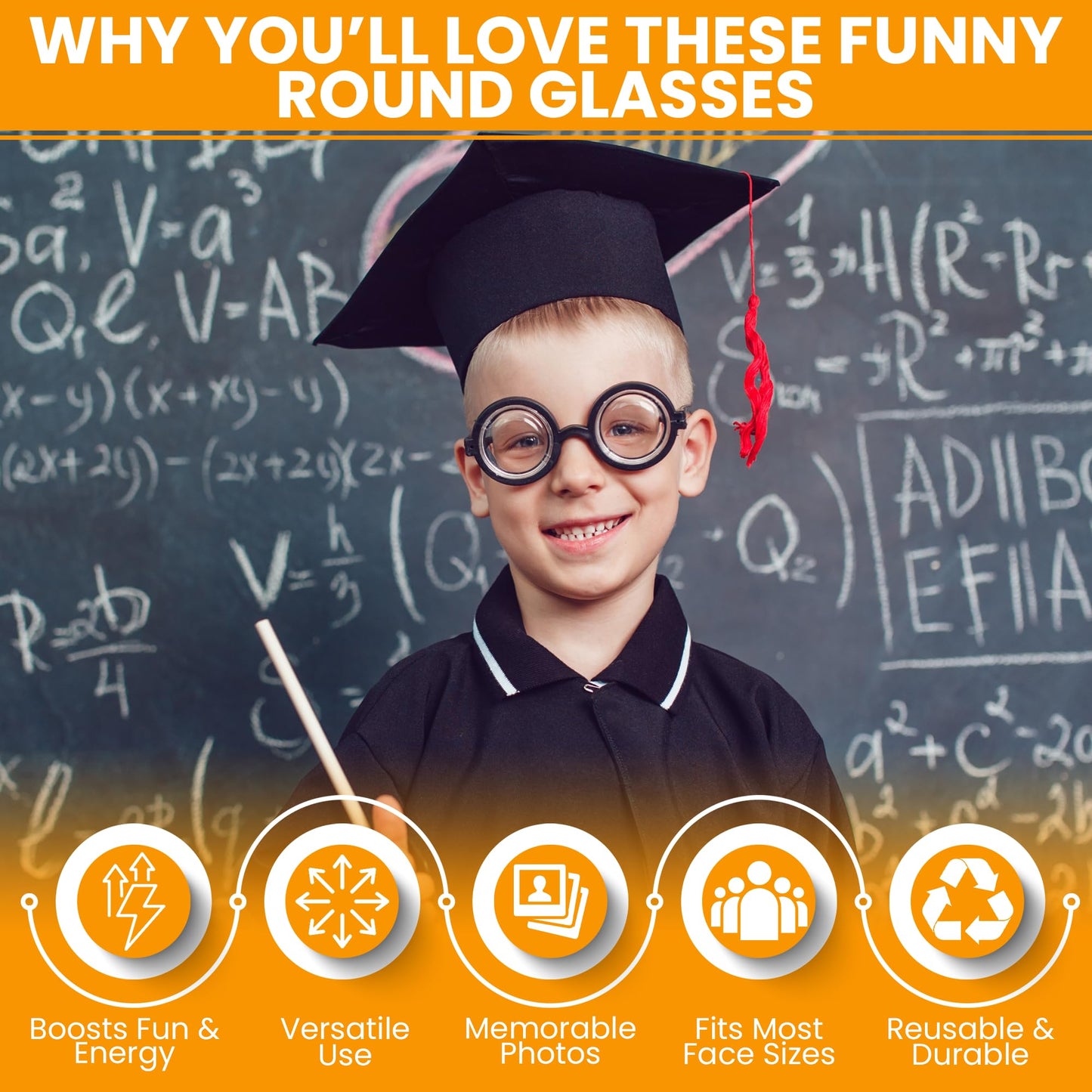 Iconikal Thick Lens Nerd Costume Glasses Small Black 5.5x2.1-Inch Plastic Frames Wizard Scientist Dress-Up Halloween Cosplay Party Accessory
