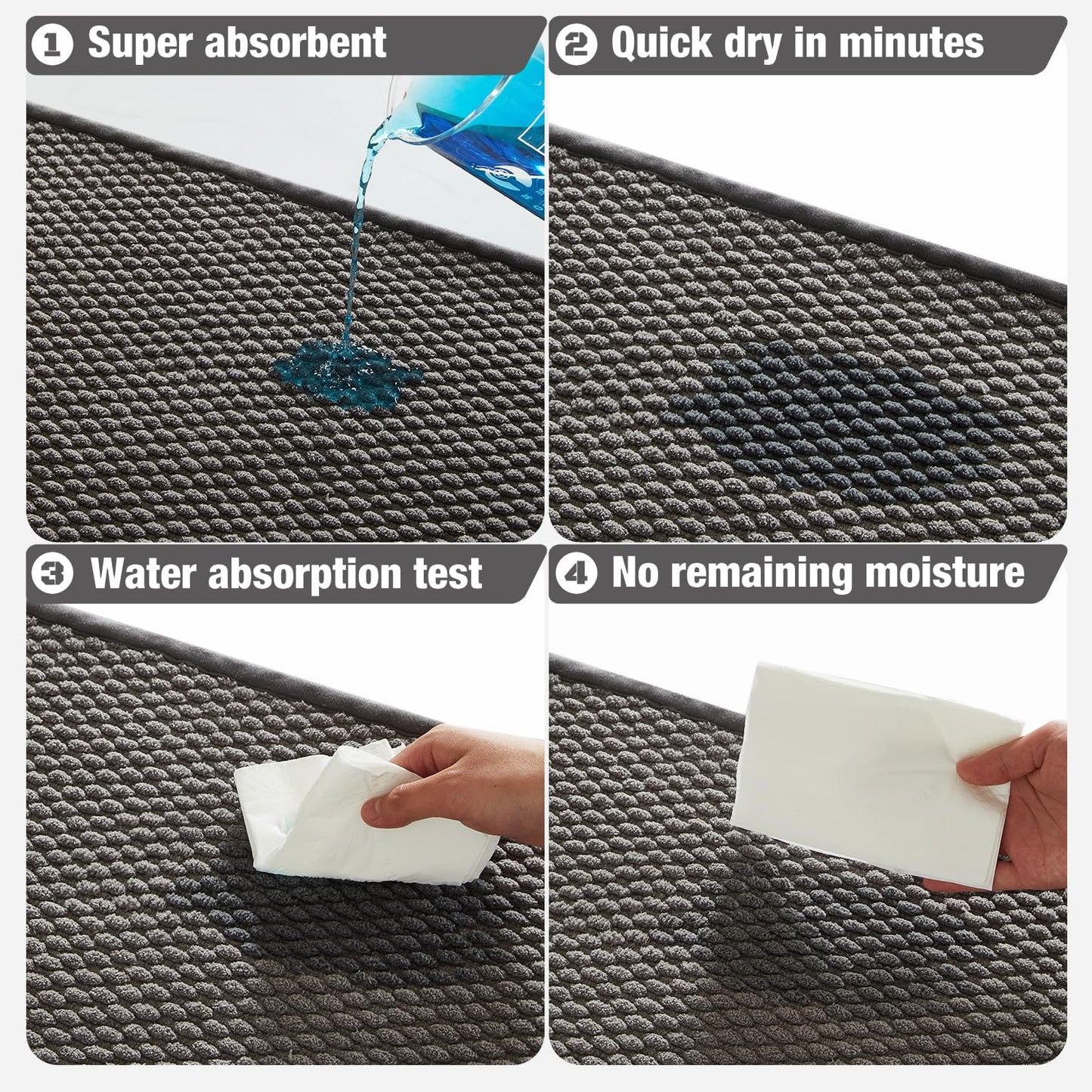 Bathroom Rugs Non Slip Washable, Super Absorbent Thin Bath Mat Small Quick Dry Low Pile Bathroom Rug, Dark Grey 16"x24"