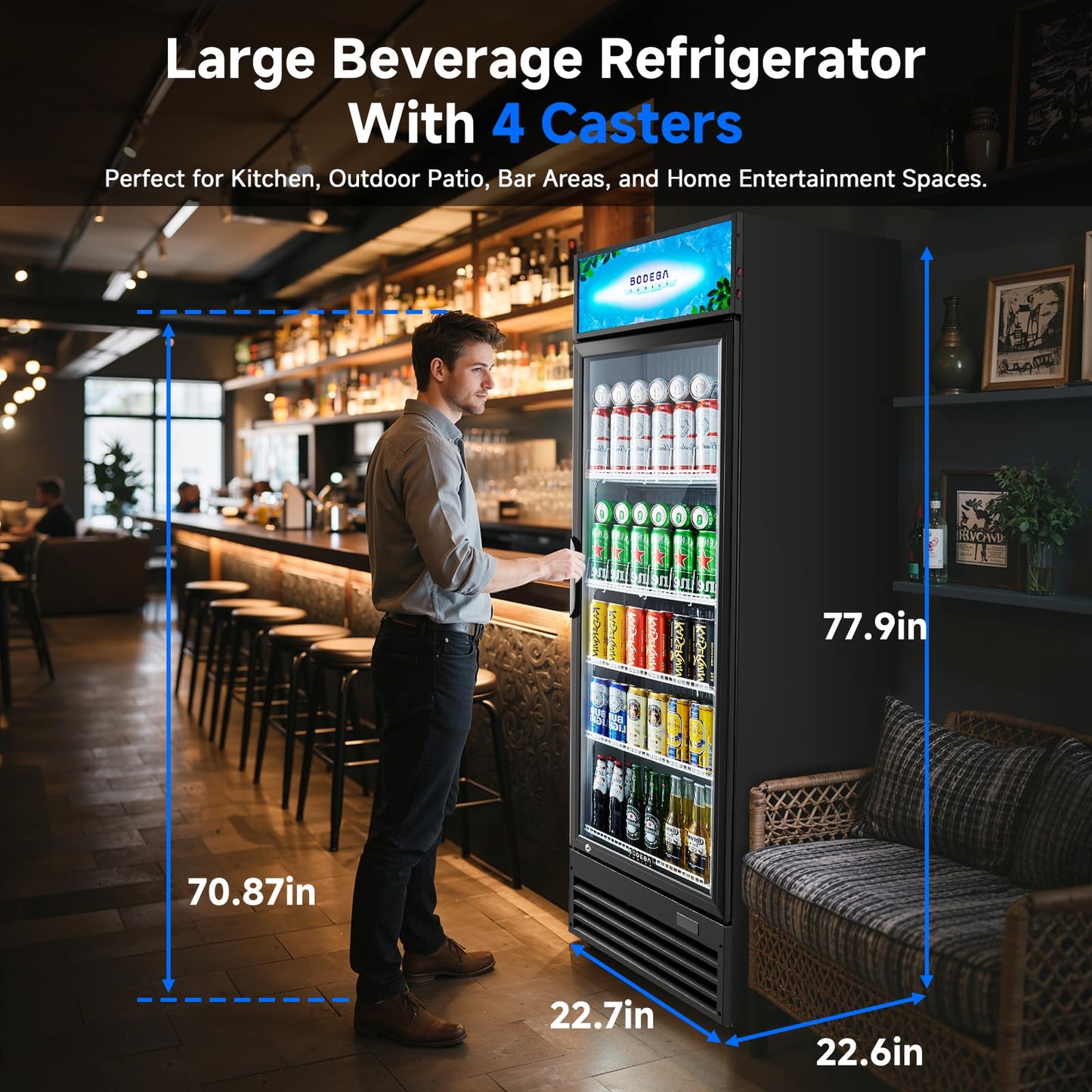 BODEGACOOLER Commercial Beverage Refrigerator and Cooler, 12.5 Cu.Ft. Commercial Merchandiser Refrigerator with Soft LED Light, Adjustable Shelves, Display Fridge For Kitchen,Office,Outdoor,Bar,Garage