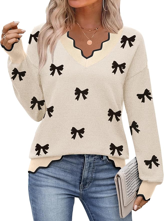 Zeagoo Women's 2026 Fall V Neck Sweater Casual Long Sleeve Lightweight Ribbed Knit Pullover Sweaters Dressy Casual Tops