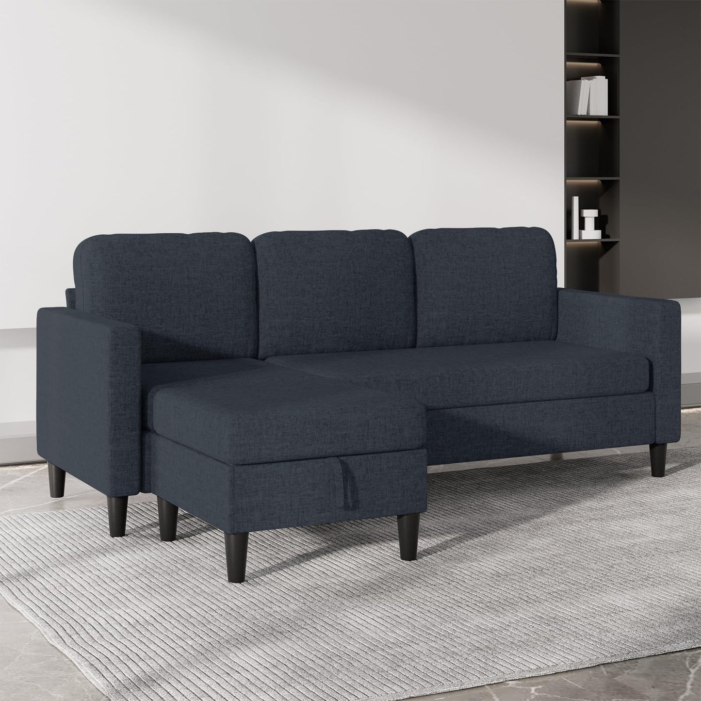 ADOWORE 76 Inch L Shaped Sectional Sofa, Modern 3 Seater Couch with Storage Ottoman, Linen Convertible Sectional L Shape Couches for Living Room, Apartment and Small Space