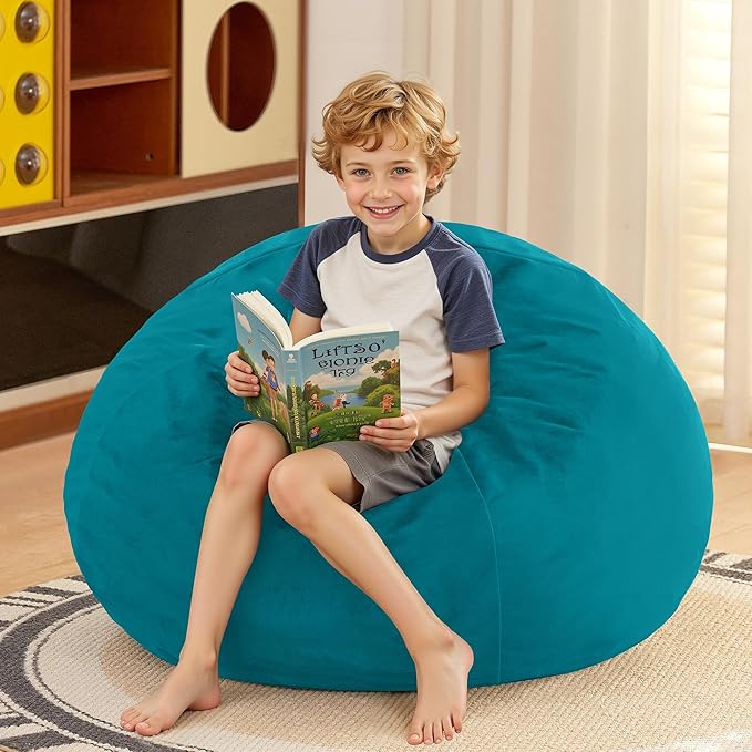 HABUTWAY 2FT Bean Bag Chair, 2' Beanbags Small Bean Bag Chairs with Filling, Teardrop Bean Bag Chair Luxurious Velvet Ultra Soft Fur with Removable Cover (Dark Green)
