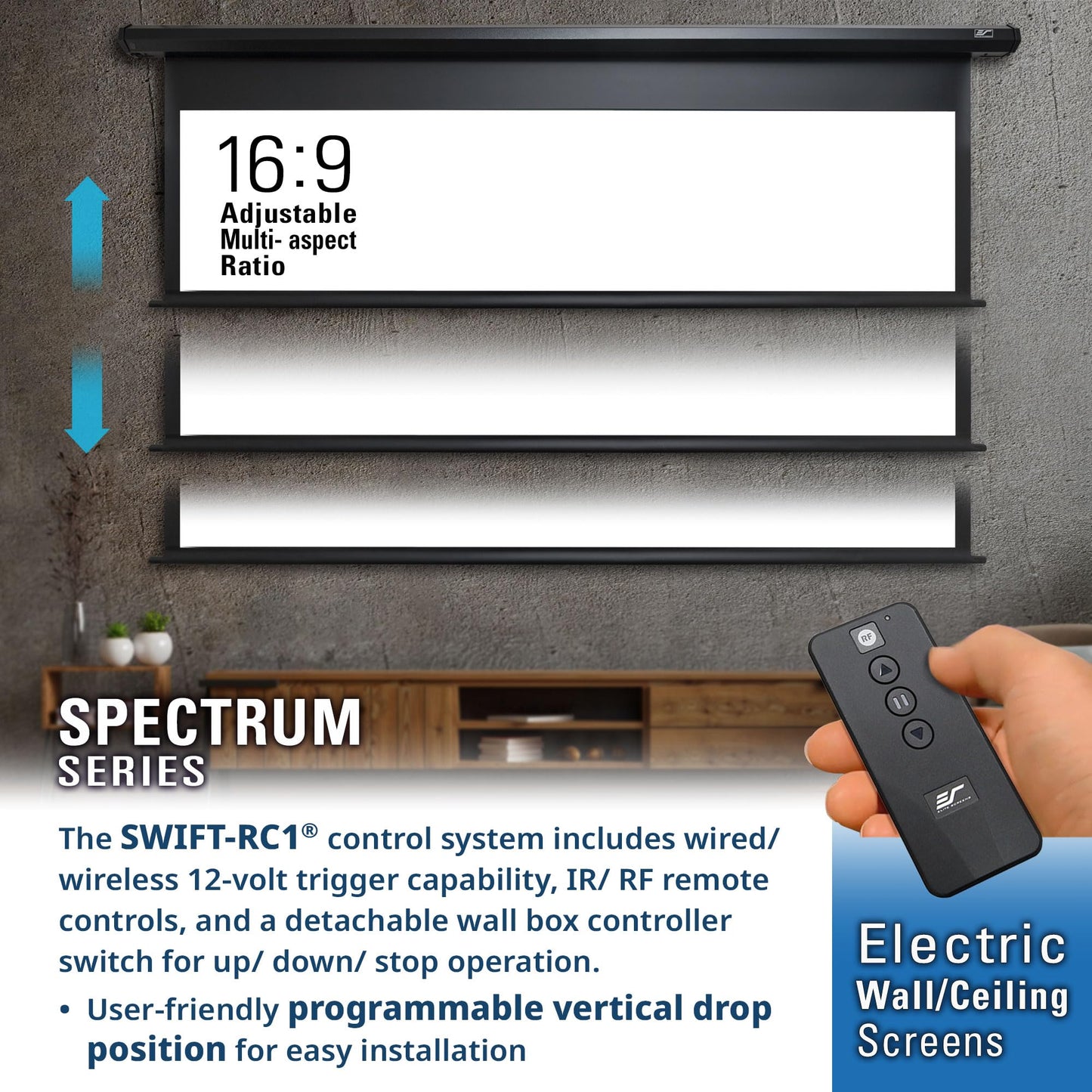 Elite Screens Spectrum RC 1 Remote KIT, 100-INCH Diag 4:3, Motorized Projection Screen Movie Home Theater 4K/8K Ultra HD Ready, ELECTRIC100V2