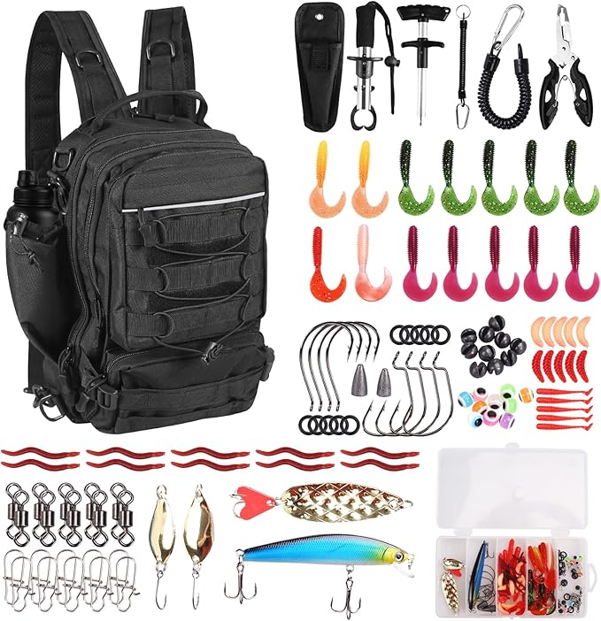 FUNANASUN 117Pcs Fishing Backpack with Tackle Boxes, Waterproof Fishing Tool Kit with Pliers, Fish Hook Remover, Lip Gripp...