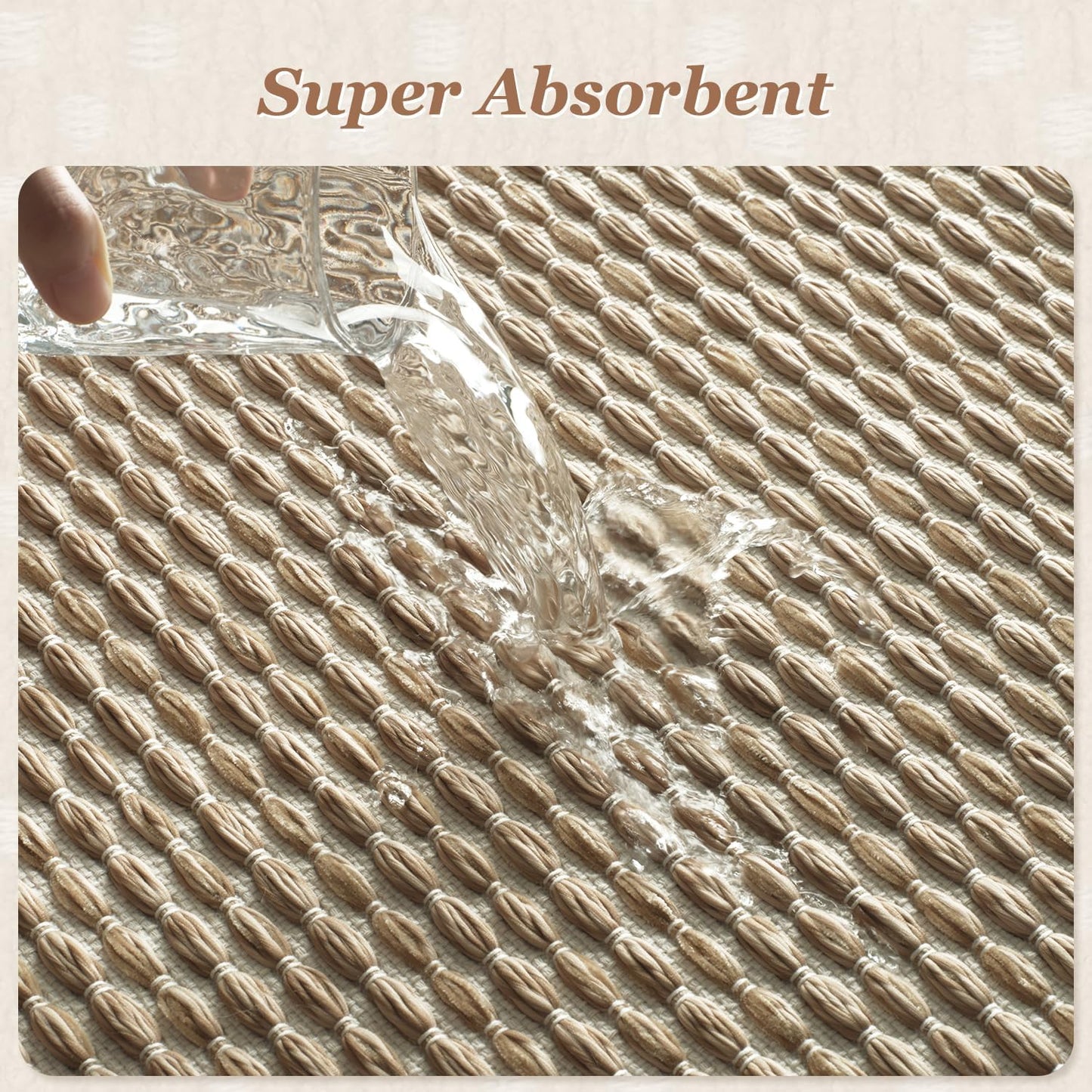 AMOAMI Unique Woven Bathroom Runner Rug, Super Absorbent Non Slip Bath Mats for Bathroom Textured Bathroom Mat Quick Dry Boho Rugs Runners for Hallyways Kitchen Bedroom Beside Tub, 2' x 4', Brown