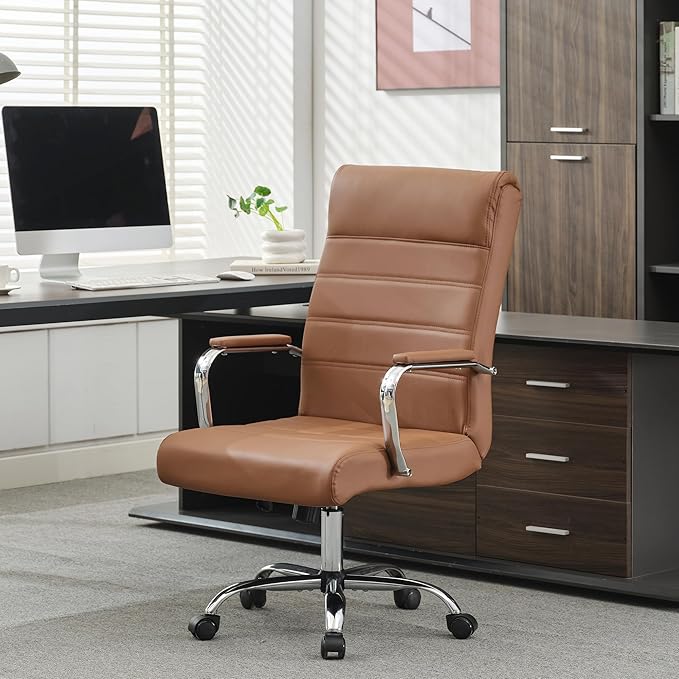 BOWTHY Modern Office Desk Chair, Conference Room Chairs, High Back Ergonomic Home ofiice Chair, Adjustable Height Swivel Executive Computer Chair with Padded Seat and Armrest (Brown)