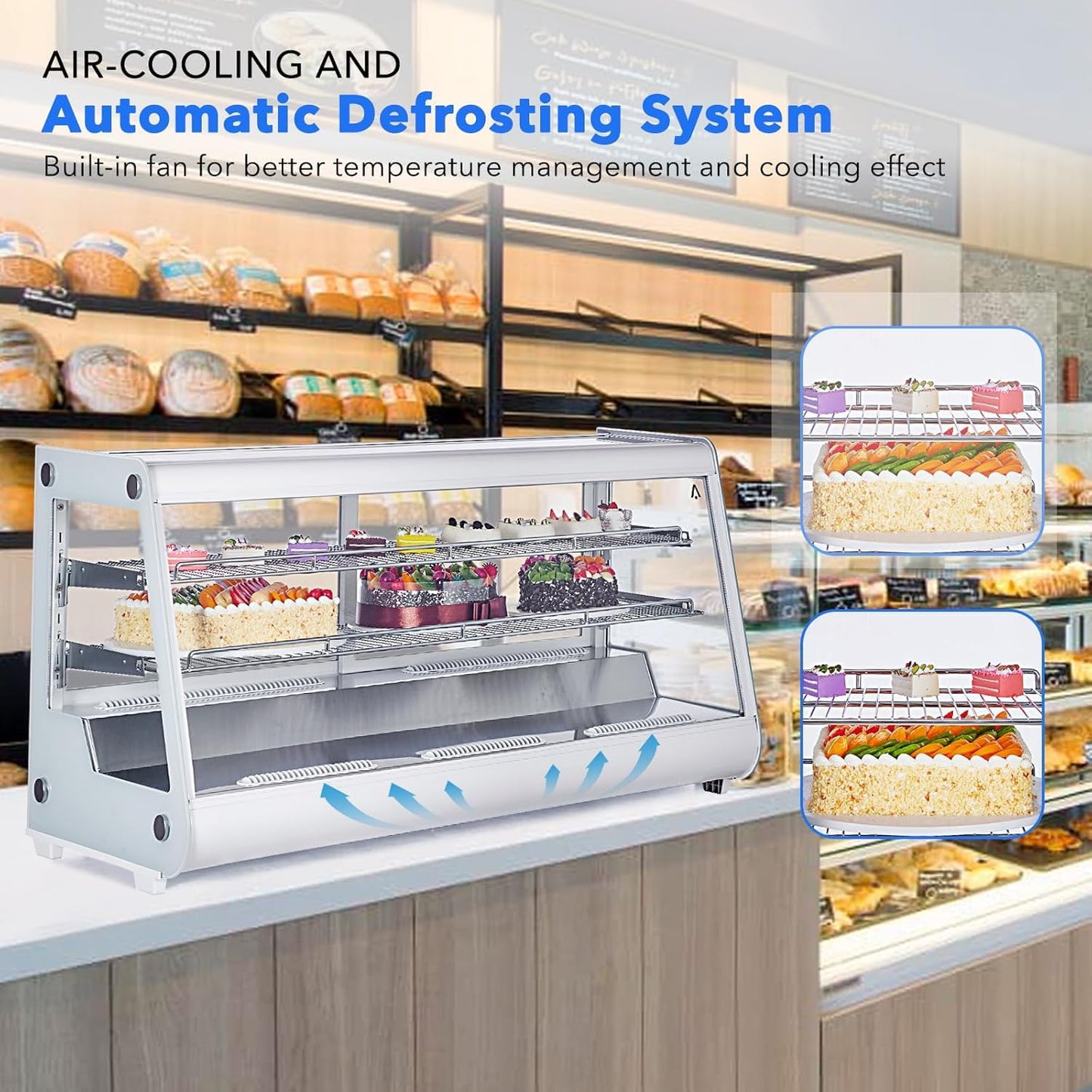 8.13 Cu.Ft Commercial Refrigerators, Glass Door Countertop Display Refrigerator with Adjustable Shelves, Pastry Display Case with LED Lights & Smart Temperature Control for Cafe Restaurant, White