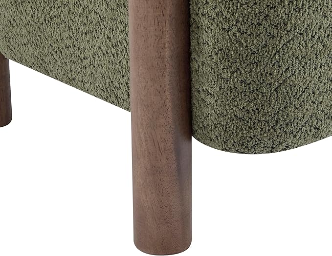 Christopher Knight Home Carly Low Profile Accent Chair, Round Backrest Side Chair, Living Room Armchair with Boucle Fabric Cushion,Comfy Reading Chair for Bedroom,Wooden Single Lounge Sofa,Olive Green
