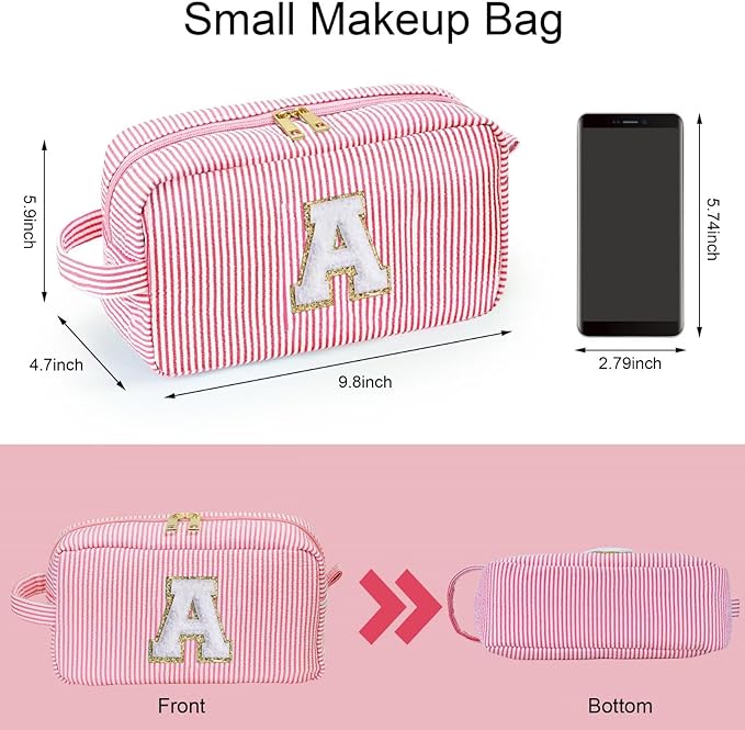 YOOLIFE Initial Makeup Bag for Women -Monogram Cute Pink Makeup Bags Cosmetic Toiletry Pouch Make Up Case for Women Her Best Friend Friendship Sister Teacher, Personalized Birthday Gifts for Women