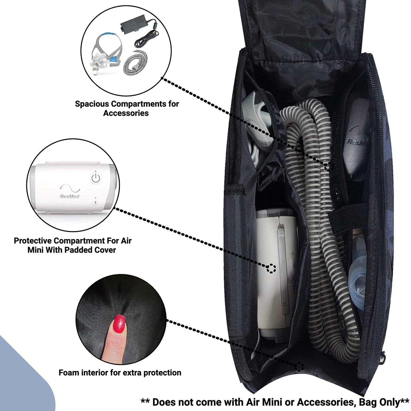 40Winkz Travel CPAP Carrying Bag Fit For ResMed AirMini, Portable CPAP Equipment Bag and Supplies Storage Bag with Shoulder Strap, Organizer Carrying Case with Luggage Strap (Black Leopard)