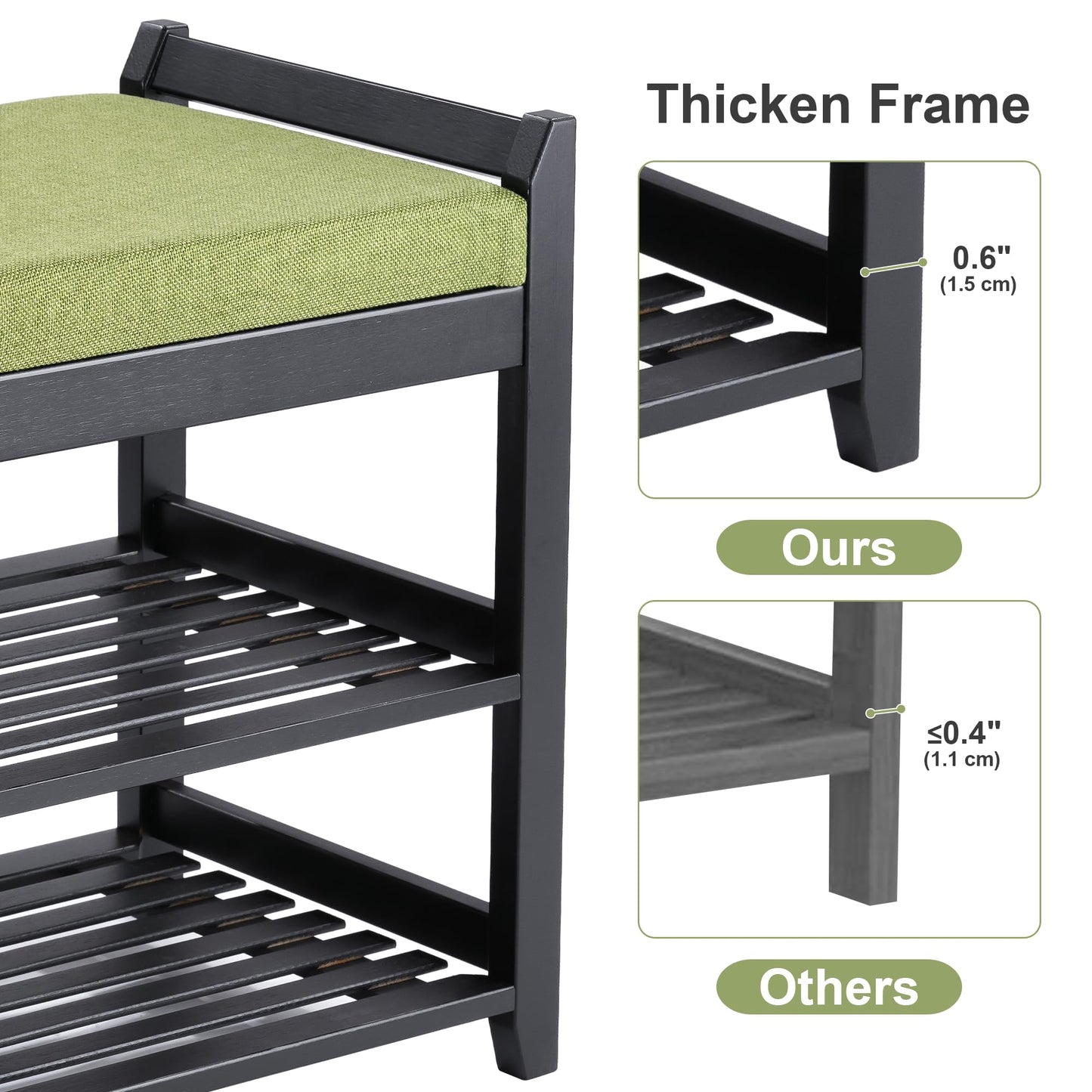 PETKABOO Shoe Rack Bench with Storage 27.6 in, Black Shoe Storage Bench with Cushion for Entryway, Hallway, Bedroom, Living Room