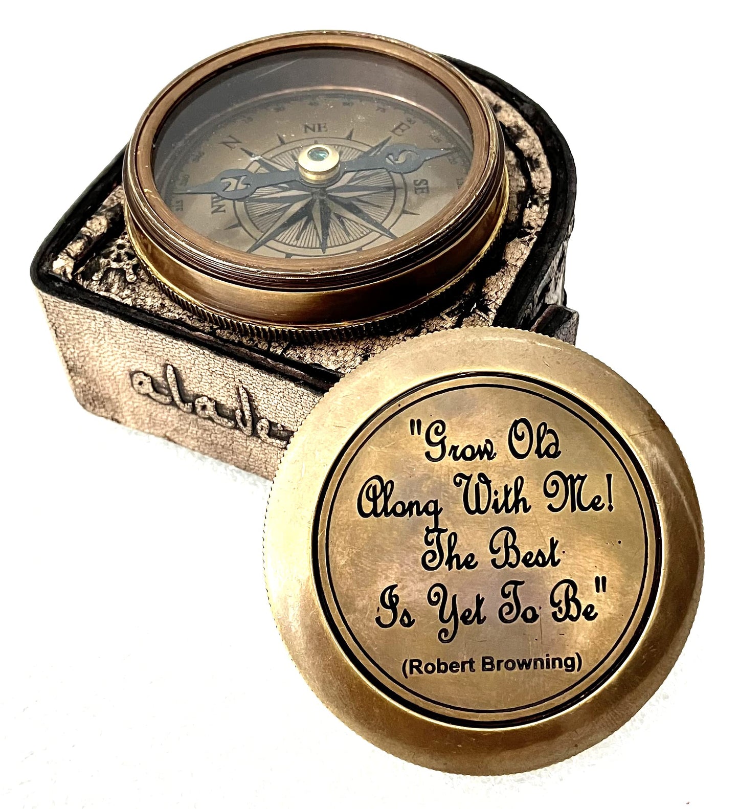 Romantic Gifts for Husband Wife - Brass Compass 2" | Engraved Quote Birthday Wedding Anniversary Christmas Lovers Gifts idea for Boyfriend Girlfriend Men Women Him Her (Grow Old Along with Me)