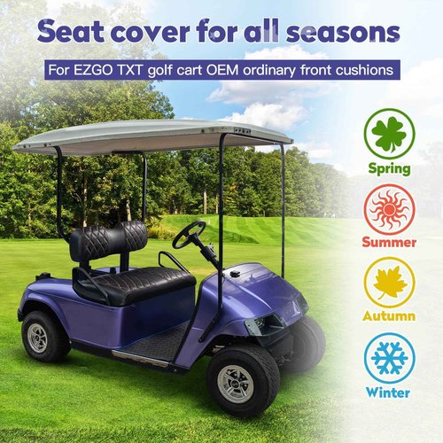 NOKINS Golf Cart Diamond Seat Covers Kit, Fit for EZGO TXT 1994-2013/EZGO RXV OEM Standard Front Seat Cushion, Golf Cart Vinyl Seat Cover, No Nails Required (Black and Brown Stitching)