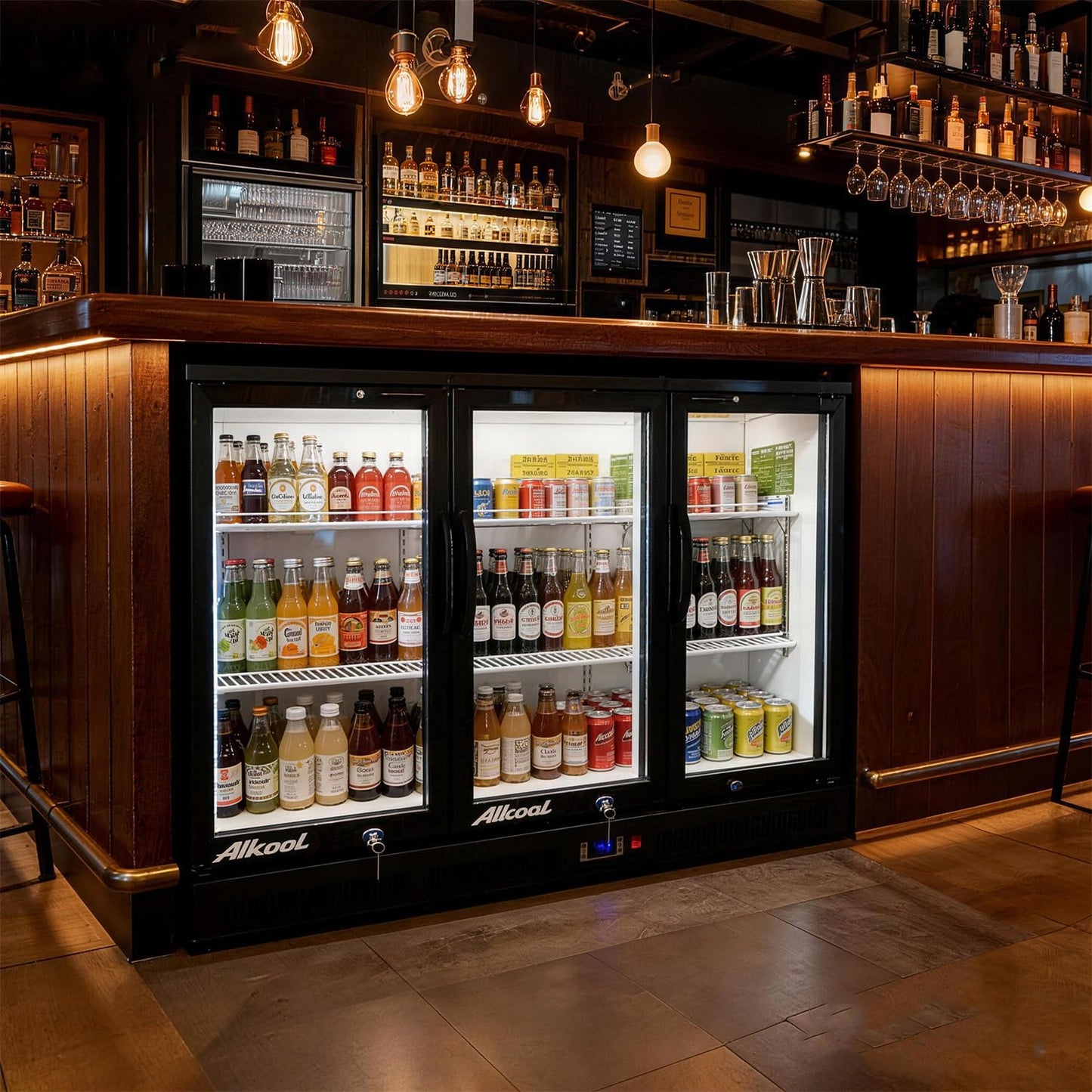 NAFCOOL Back Bar Cooler Under Counter Beverage Refrigerator, 13 Cu Ft Undercounter Fridge,3 Door 53.5 inch Commercial Beer Built-In Cooler with LED Light Adjustable Shelves Safety Locks,ETL Approval