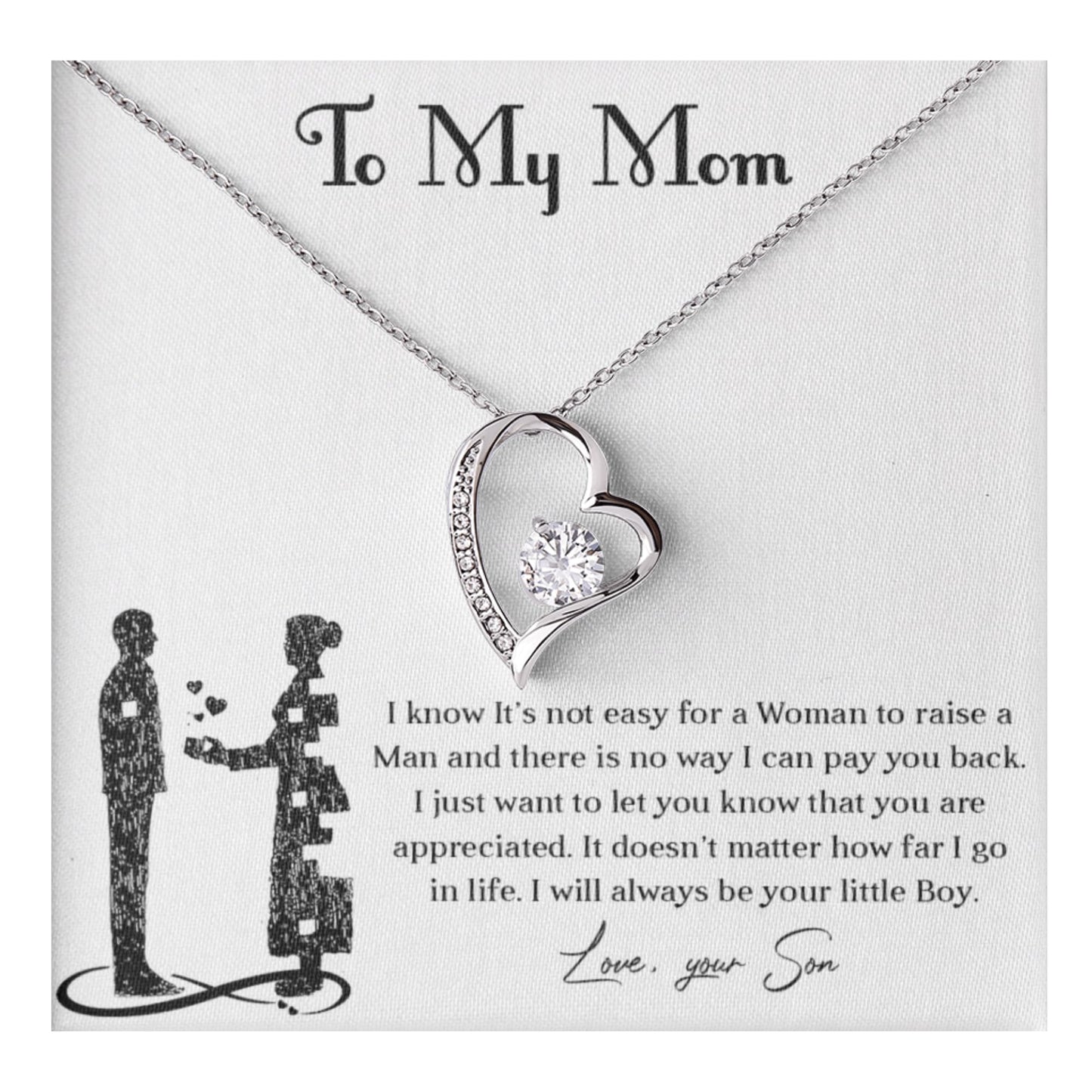 Meaningful Necklace for Mom from Son – I Love You Necklace, Christmas Gift, Sentimental Mother's Day Gift for Mom from Son, Unique Moms Birthday Gift Ideas (Luxury Box, White)