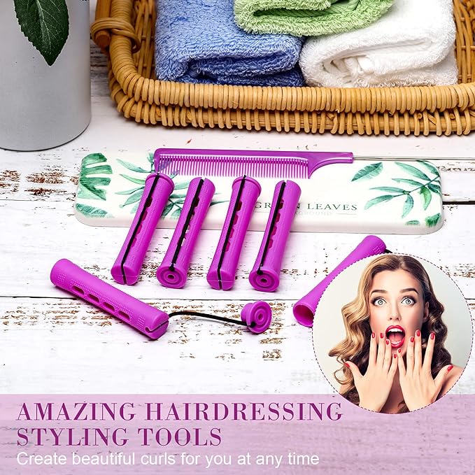 WILLBOND 36 Pieces Cold Wave Rod Hair Perm Rods Hair Rollers Perming Curlers with Steel Rat Tail Comb for Hairdressing Styling