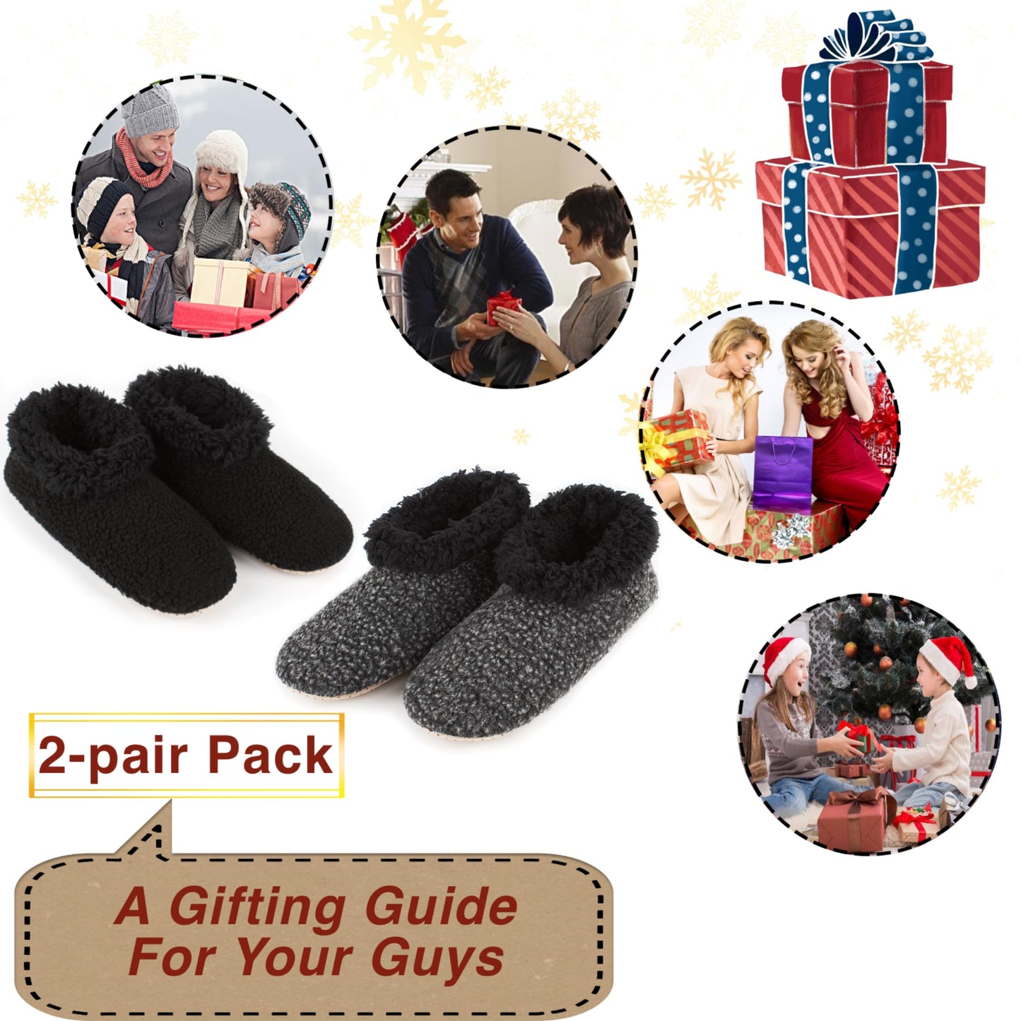 cosyone1997 2-Pair Soft Slippers for Men Indoor Sherpa Fleece Lined, Bedroom Fuzzy Socks Non-slip Gripper Soles, Winter Warm House Shoes, Cozy Gifts for Christmas Birthday Unique, Adult Size 10-11