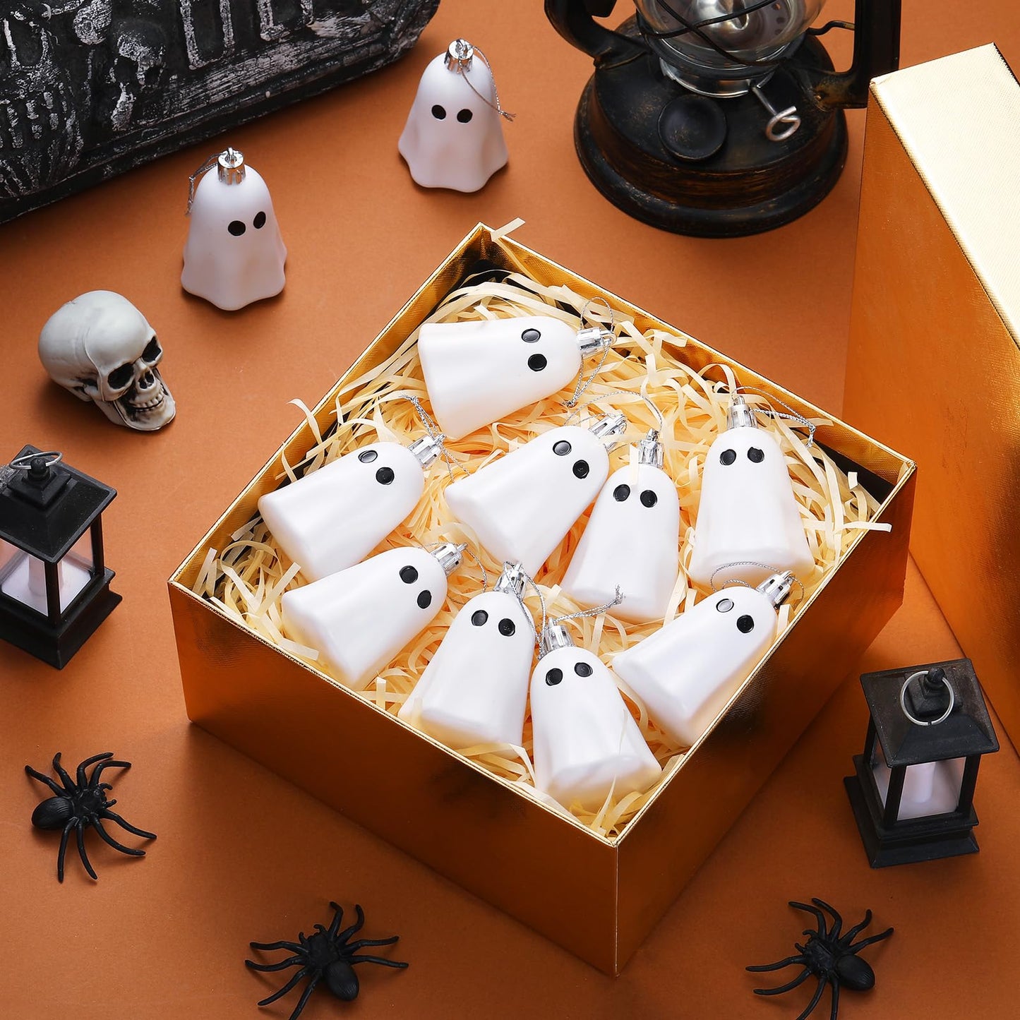 Tigeen 12 Pcs Halloween Hanging Ornaments Cute Ghost Decoration Halloween Tree Decoration Plastic Decorative Mini Ghost Ornaments for Christmas Home Tree Party Supplies (White)