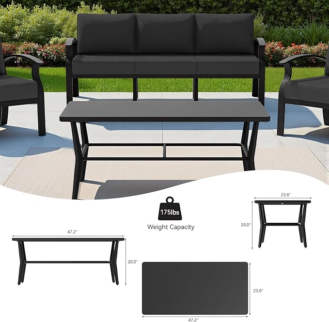 RTDTD Aluminum Outdoor Patio Furniture Set,7 Seats Patio Conversation Sets with Rectangular Coffee Table,Metal Patio Sectional Furniture Set with 2 Swivel Rocking Chairs,Black