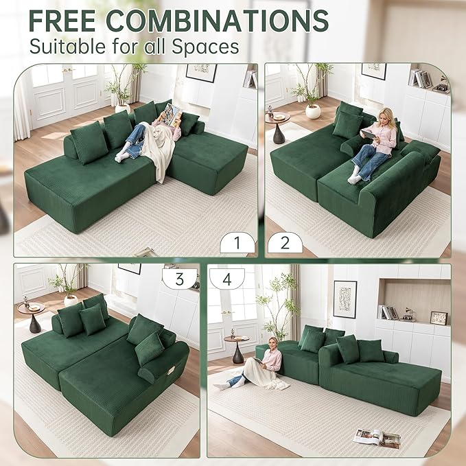 108" Cloud Boneless Couch,Modular Sectional Sofa with Deep Seat L-Shape,Couches for Living Room Bedroom No Assembly Required (Black, Reft Facing Chaise)