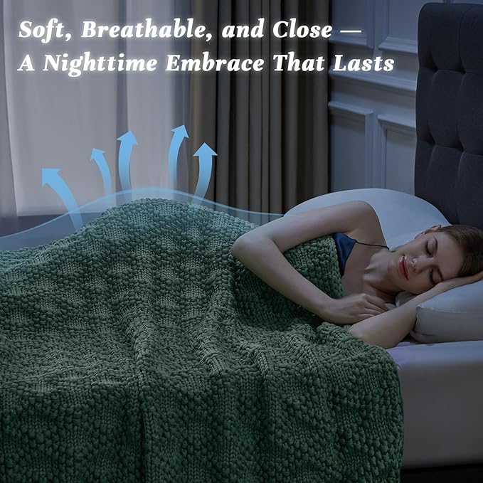 Knitted Weighted Blanket for Adult, Chunky Knit Weighted Throw for Sleep 36"*48" 3lbs, Cooling Breathable Heavy Blanket Machine Washable Blanket for Room Decor(HazeGreen)