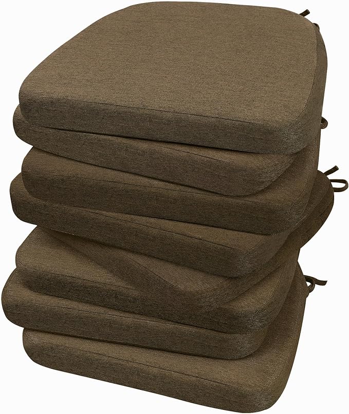 AAAAAcessories D-Shaped Chair Cushions, 2" Thick Dining Chair Pads with Ties and Removable, Machine-Washable Cover, 17" x 16", Set of 8, Taupe