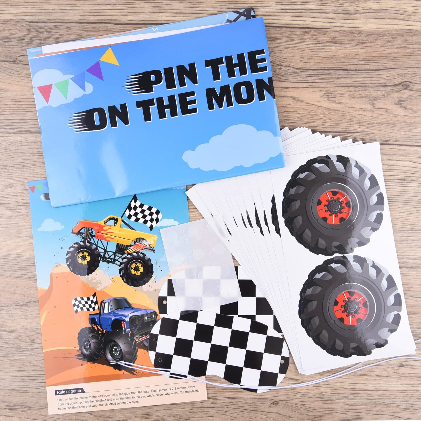 ASTARON Pin The Tail Games Pin The Wheels on The Truck Party Game with 30 Tyres Stickers for Car Theme Birthday Party Supplies, Boys Party Baby Shower Background Christmas Party Gifts Favors