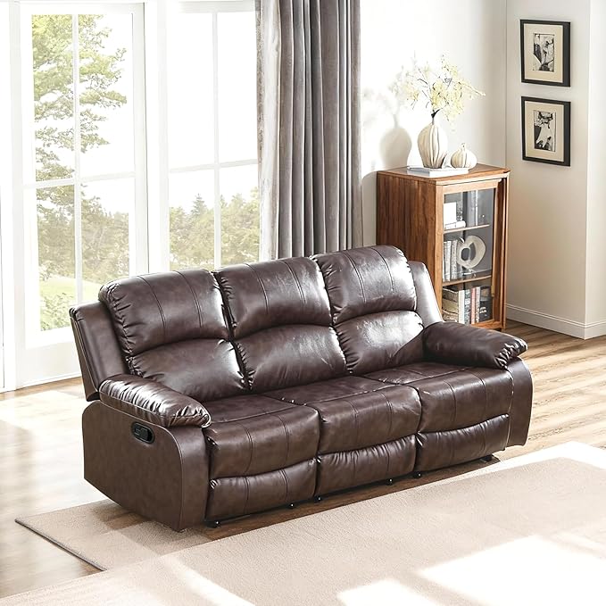 Saxum Tegmen Living Room Furniture Sets, Leather Recliner Sofa, Sectional Couch with Convertible Table & Cup Holders,1 Piece Furniture for Living Room/RV/Office (Sofa, Brown Leather)