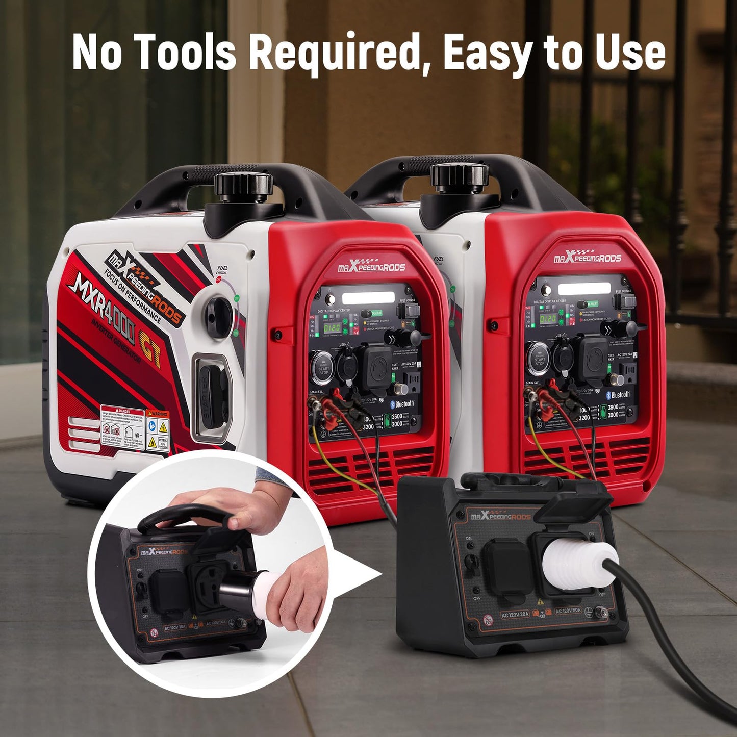 maXpeedingrods 4000 Watt Dual Fuel Inverter Generator with Bluetooth® Control Start, with Generator Parallel Kit with 120V 30A, 120V 50A Outlets and 50-Amp Circuit Breaker