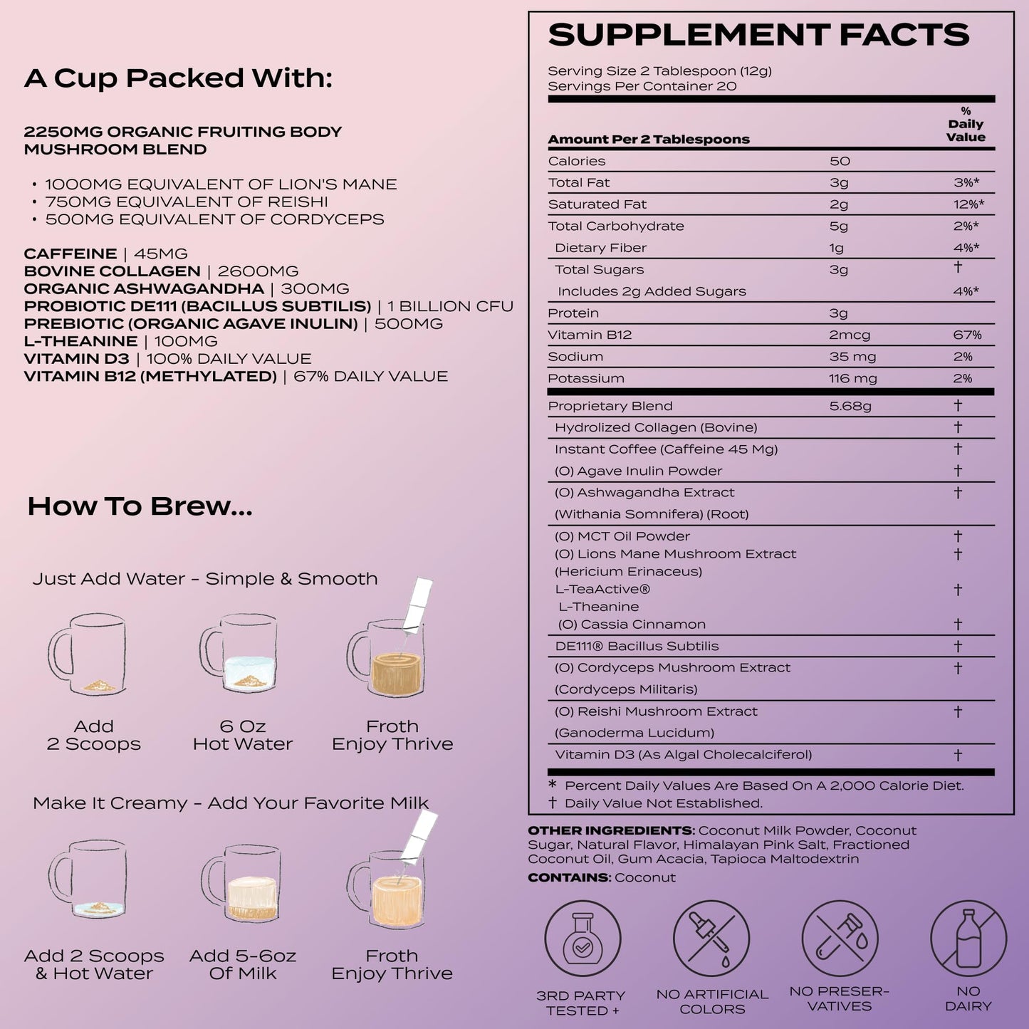 Atlas+ Latte Superblend– Premium Mushroom Coffee with Collagen, Probiotics, D3 & B12, Lion’s Mane, Reishi, Cordyceps, Coconut– for Energy, Focus, Immunity & Gut Health– 40 Servings (2 Bags)