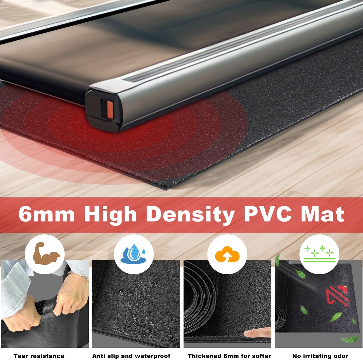 BUCKLOS Treadmill Mat for Hardwood Floors/Carpet/Tile 6mm Thick - Exercise Equipment Mats for Peloton/Nordictrack Indoor Cycling Under Floor/Hard Wood/Concrete Protect
