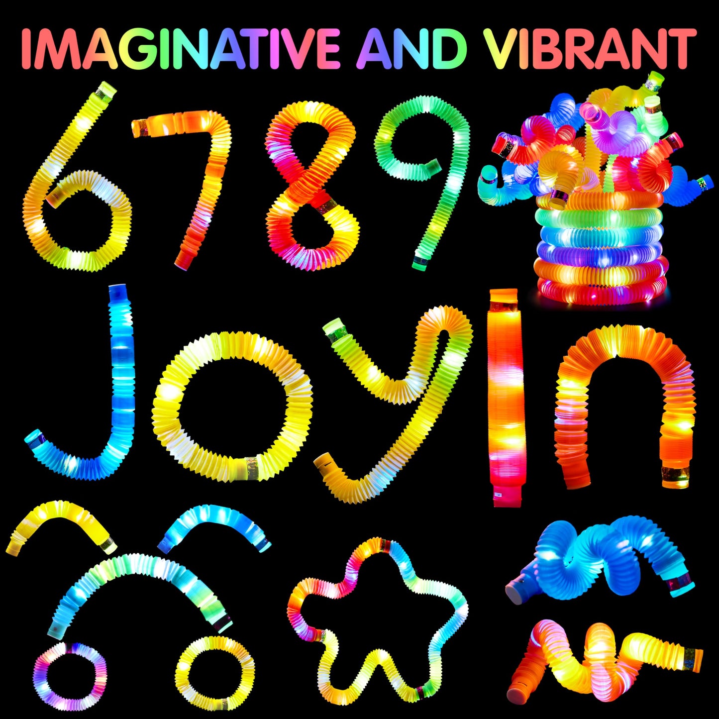 JOYIN 9 Pack Glow Sticks Party Favors for Kids, Light Up Pop Tubes Glow Necklaces Bracelets Party Supplies for Toddlers Boys Girls Birthday Gifts, Christmas, Halloween Goodie bags