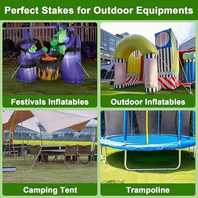 AAGUT Trampoline Stakes 16 Inch 8 Pack, 3/8 Inch Trampoline Tie Down Anchor Kit High Wind Heavy Duty, Black Coated Trampolines Accessories U Shaped Ground Rebar Stakes for Soccer Goal, Swing Set