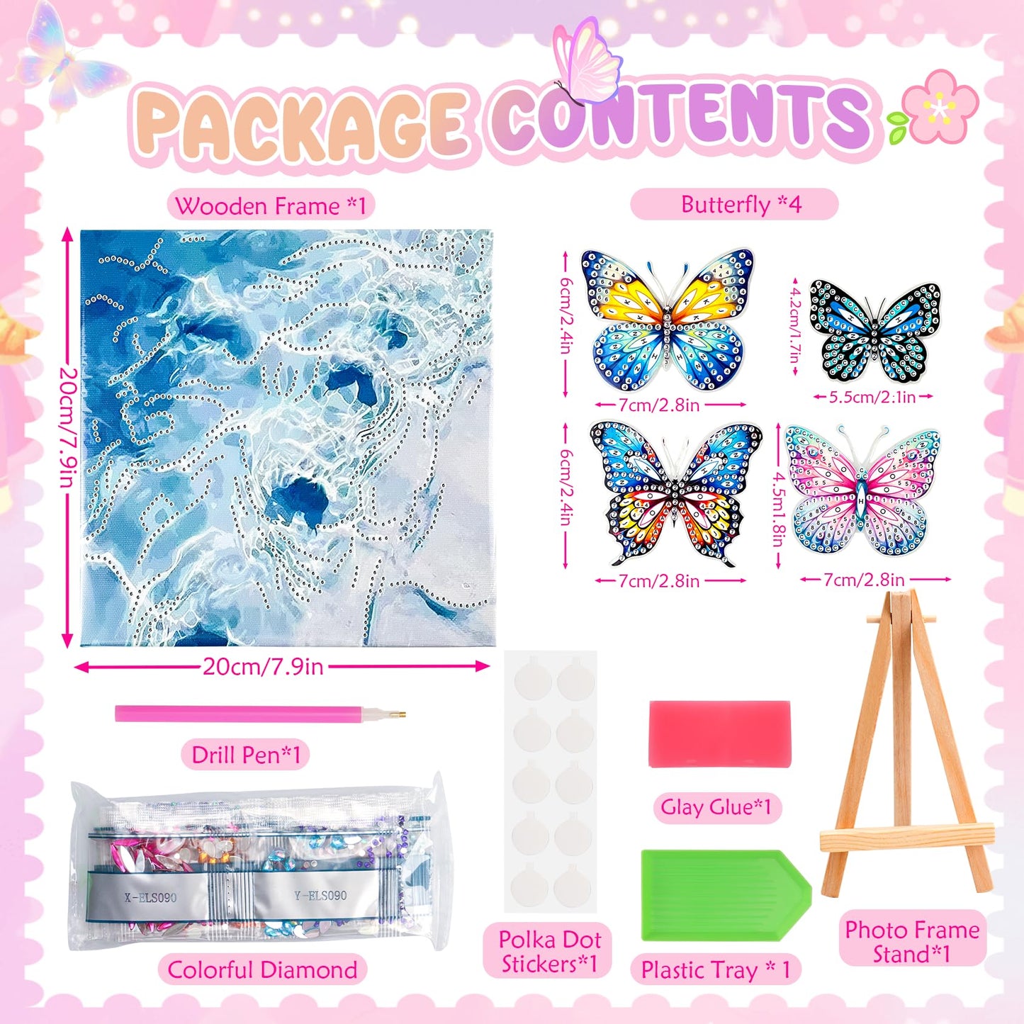 SJTYDX Framed Diamond Art Kits, Diamond Painting Butterfly with Movable Wings, DIY Rhinestone Gem Painting Crafts Canvas Art with Easel Diamond Paint Kits for Decor Gift, 7.8x7.8 Inch