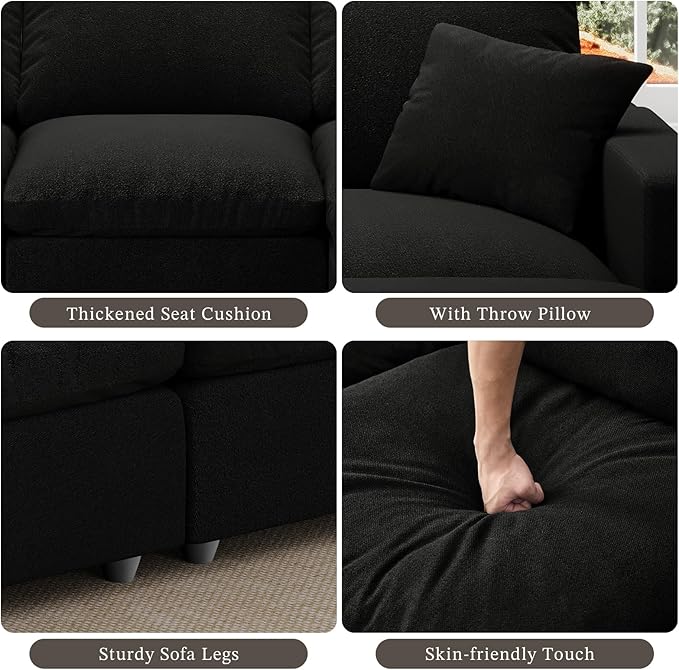Modular Sectional Sofa Cloud Couch for Living Room, Modern Minimalist Comfy Deep Sofa Couches, Upholstered Couch with Removable & Washable Cushion Covers, Wide Armrest, Filled with Down and Cotton