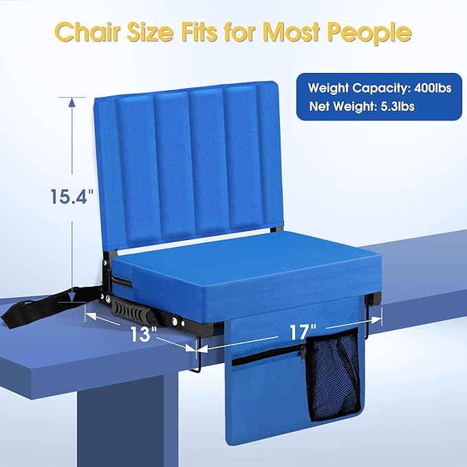 Halituny Stadium Seat for Bleachers with Back Support, Portable Bleacher Seat with Wide Comfy Padded Cushion, Metal Hook, Folding Stadium Chair with Shoulder Strap, Carry Handle, Cup Holder