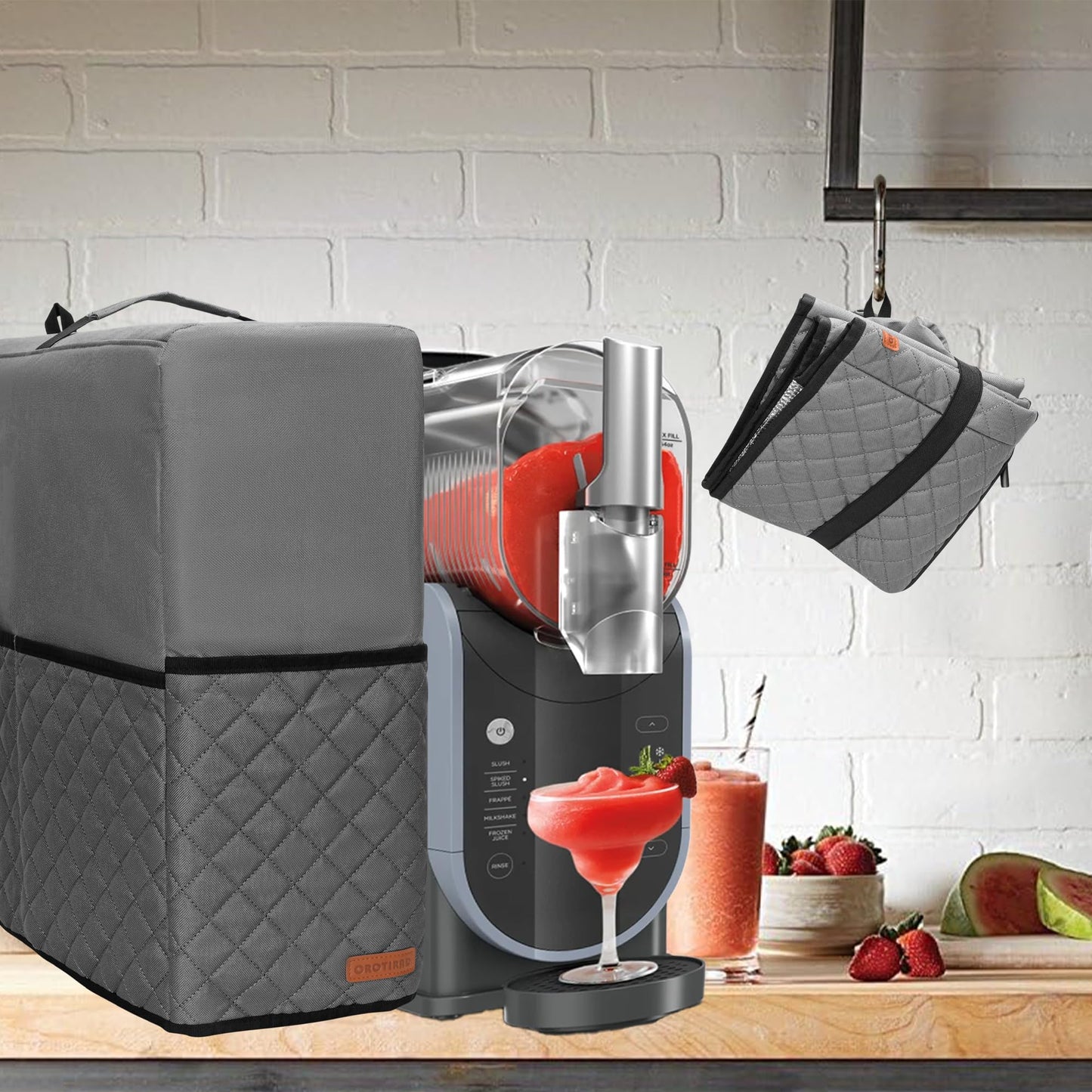 CROTIRAD Slushie Machine Dust Cover for Ninja Slushie Frozen Drink Maker, Hanging Dust Cover for Ninja Slushy Machine, Easy Foldable Fits Ninja Slushi Maker, Quilted Gray, Upgrade