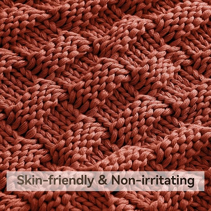 Knitted Weighted Blanket for Adult, No Beads Heavy Blanket 48” x 72'' 12lbs, Breathable Chunky Knit Blanket, Cooling Weighted Blanket for Hot Sleepers, Christmas Home Decor (Orange)
